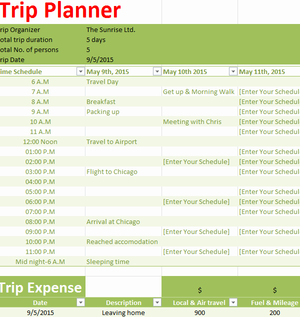 Trip Planner Template Excel Elegant Holiday Trip Planner My Excel Templates