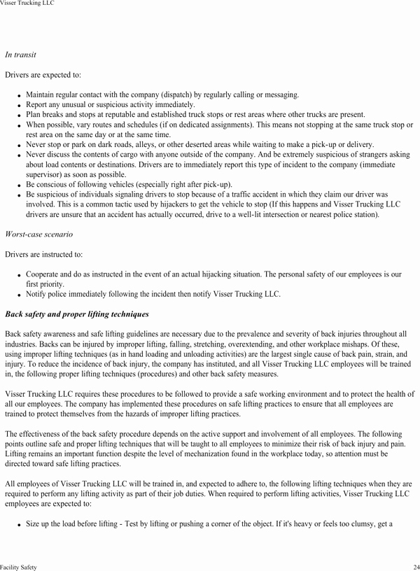 Trucking Company Safety Policy Template Unique Download Visser Trucking Pany Safety Policy Template