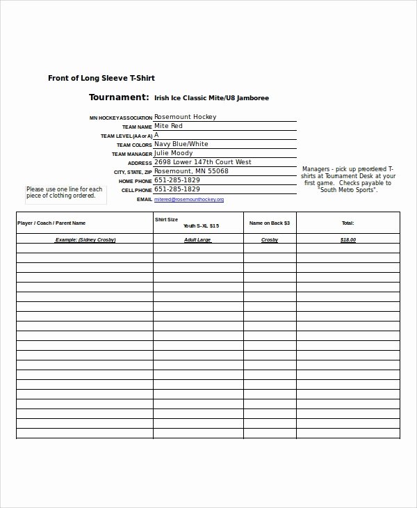 Tshirt order form Template Inspirational Excel order form Template 19 Free Excel Documents