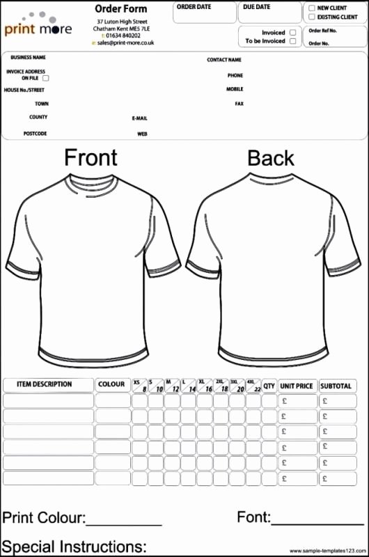 Tshirt order form Template Luxury Apparel order form Template Template