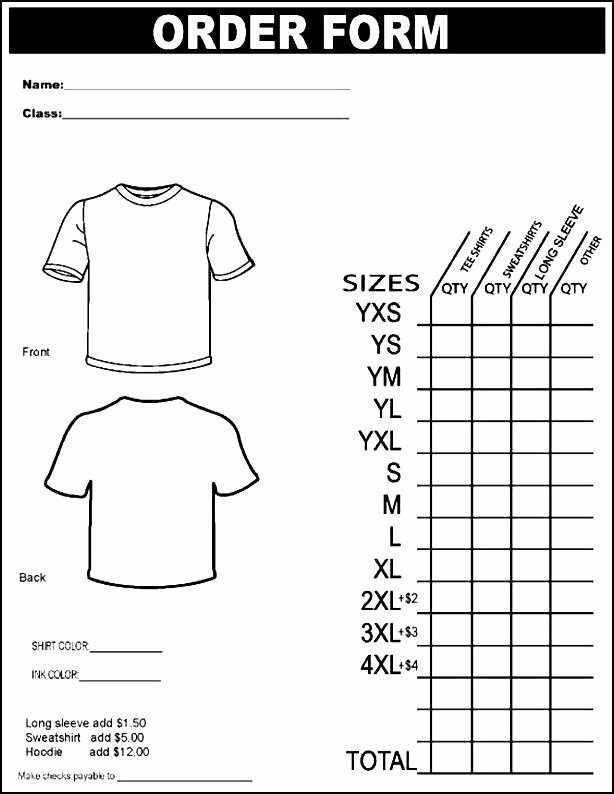 Tshirt order form Template New Printable T Shirt order form Template