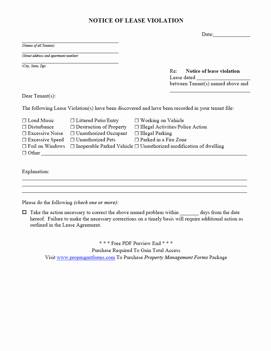 Unauthorized Tenant Letter Template Elegant Notice Of Lease Violation Pdf
