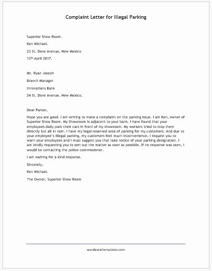 Unauthorized Tenant Letter Template Inspirational Plaint Letter for Illegal Parking