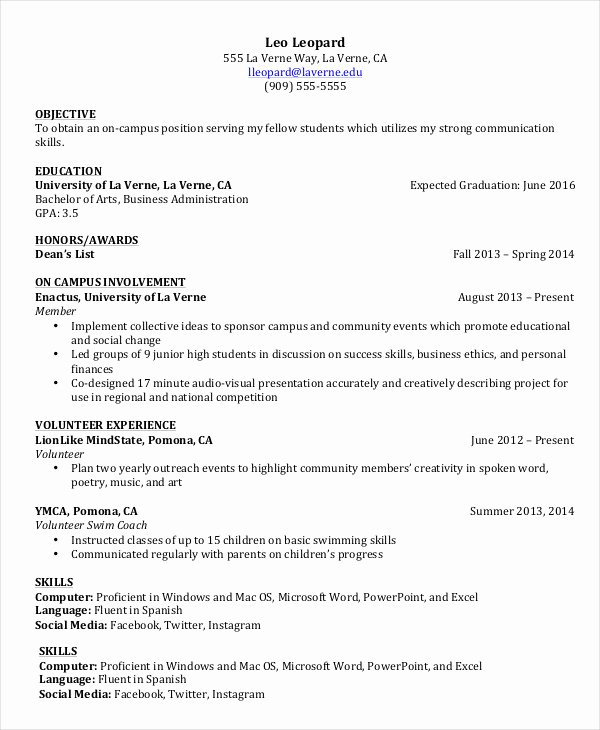 Undergraduate Resume Template Word Awesome College Student Resume 7 Free Word Pdf Documents
