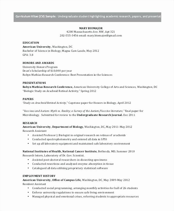 Undergraduate Resume Template Word Beautiful Academic Template Word Resume Cover Curriculum Vitae Pages