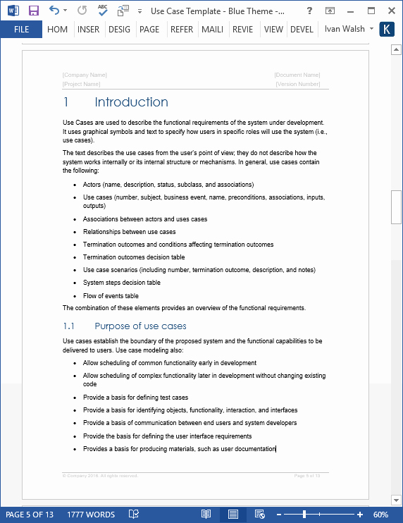 Use Cases Document Template New Use Case Template – Ms Word &amp; Visio Templates