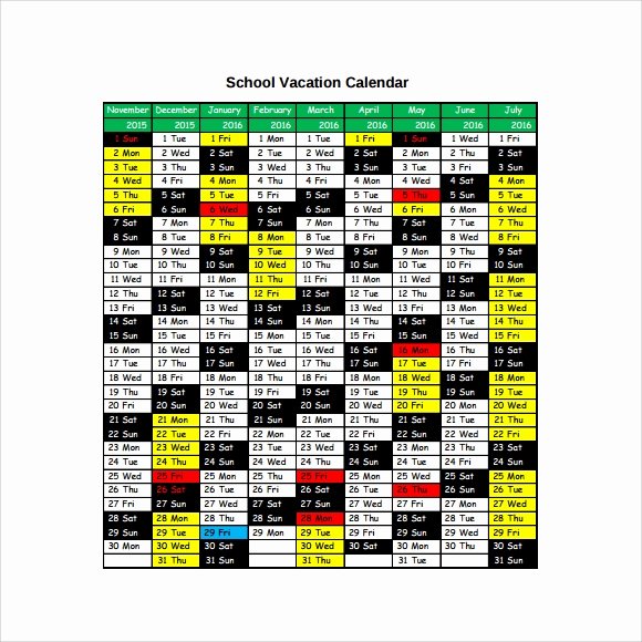 Vacation Calendar Template 2015 New 7 Sample Vacation Calendars