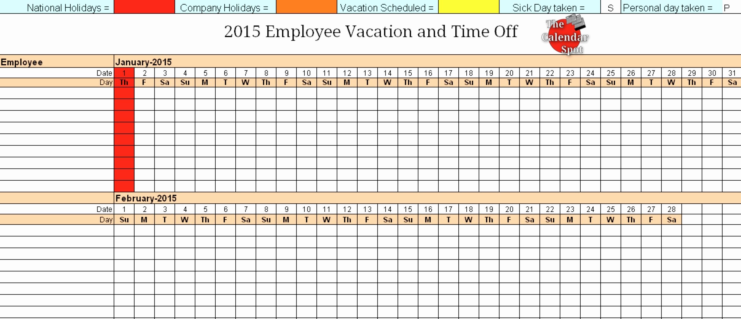 Vacation Calendar Template 2017 Elegant Free Printable Employee attendance Calendar Template 2016