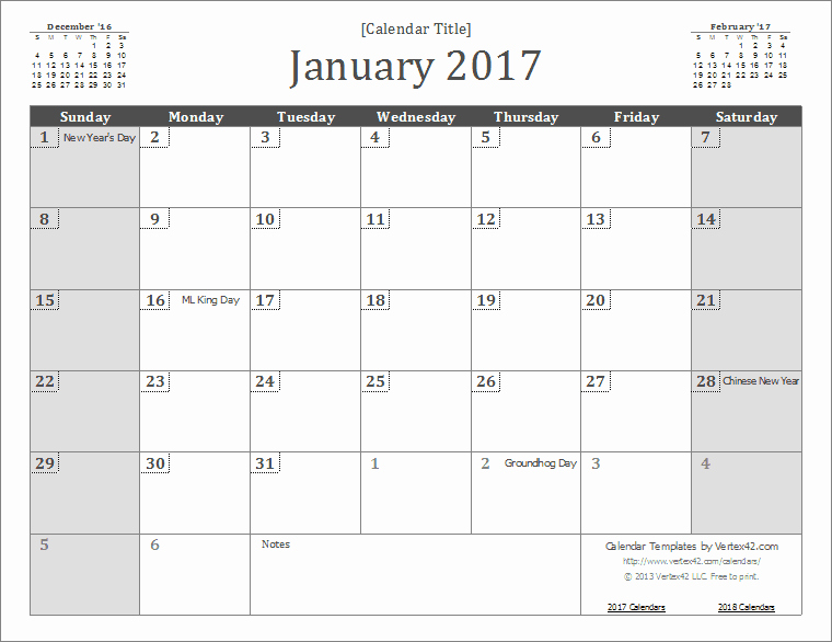 Vacation Calendar Template 2017 New 2017 Calendar Templates and