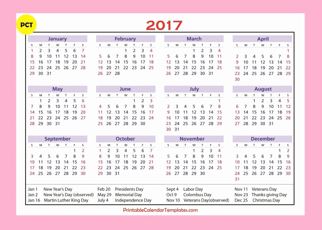Vacation Calendar Template 2017 New Free Printable Calendar 2017