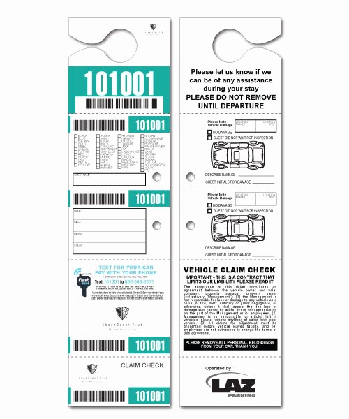 Valet Parking Ticket Template Awesome Custom Valet Ticket Valet Tags Car Checks