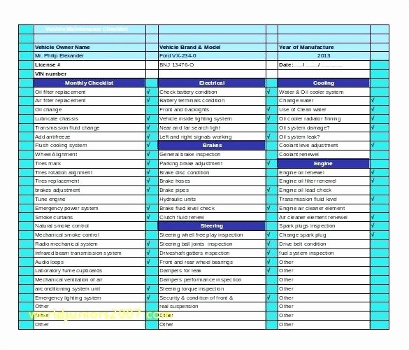 Vehicle Maintenance Checklist Template Awesome Car Maintenance Checklist form Monthly Vehicle forms