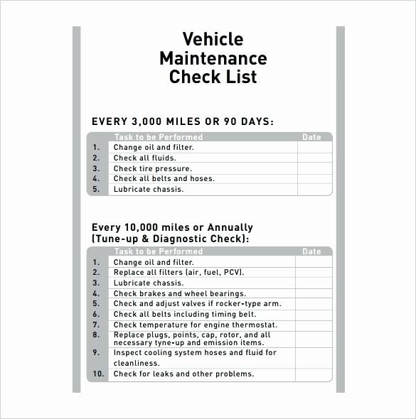 Vehicle Maintenance Checklist Template Beautiful Car Maintenance Checklist form Monthly Vehicle forms