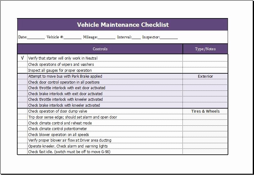Vehicle Maintenance Checklist Template Best Of Vehicle Maintenance Checklist Download at