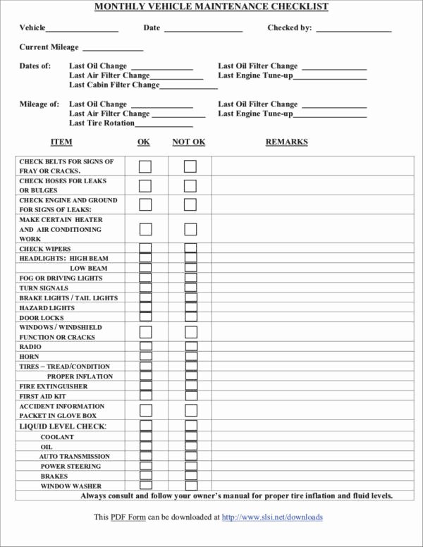 Vehicle Maintenance Checklist Template Inspirational 21 Maintenance Checklist Samples &amp; Templates Word Pdf