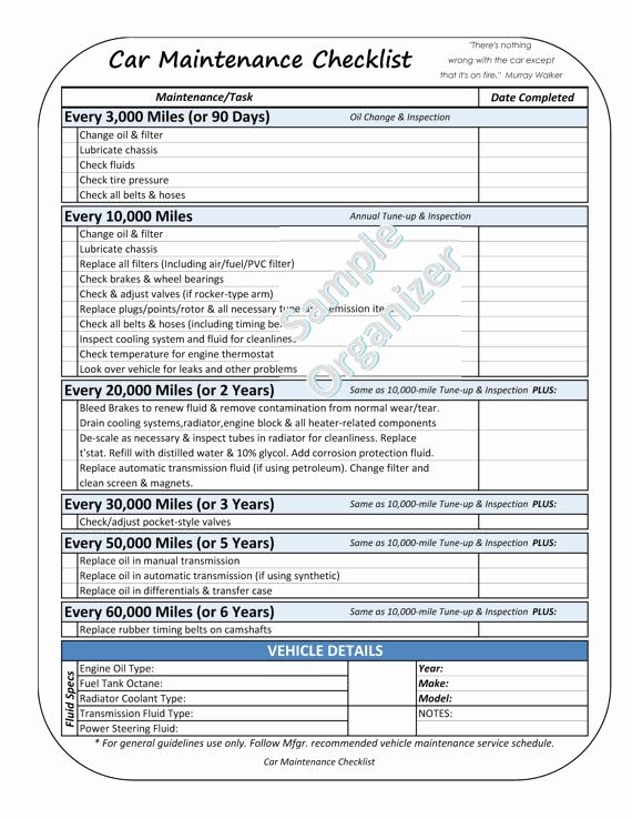 Vehicle Maintenance Checklist Template Lovely Car Maintenance Checklist Vehicle Maintenance Tracker