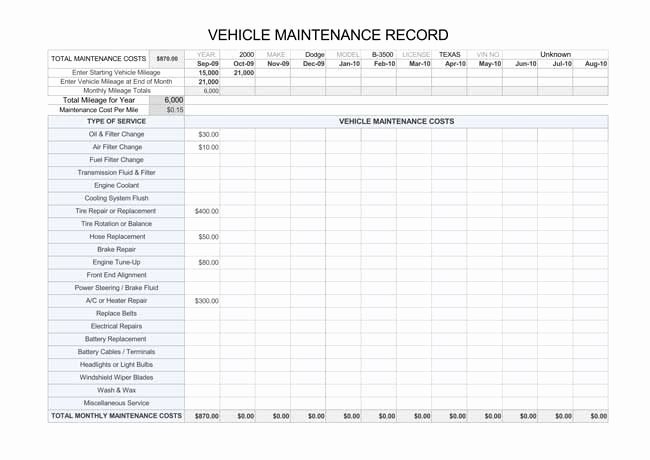 Vehicle Maintenance Log Excel Template Unique Printable Vehicle Maintenance Log Templates