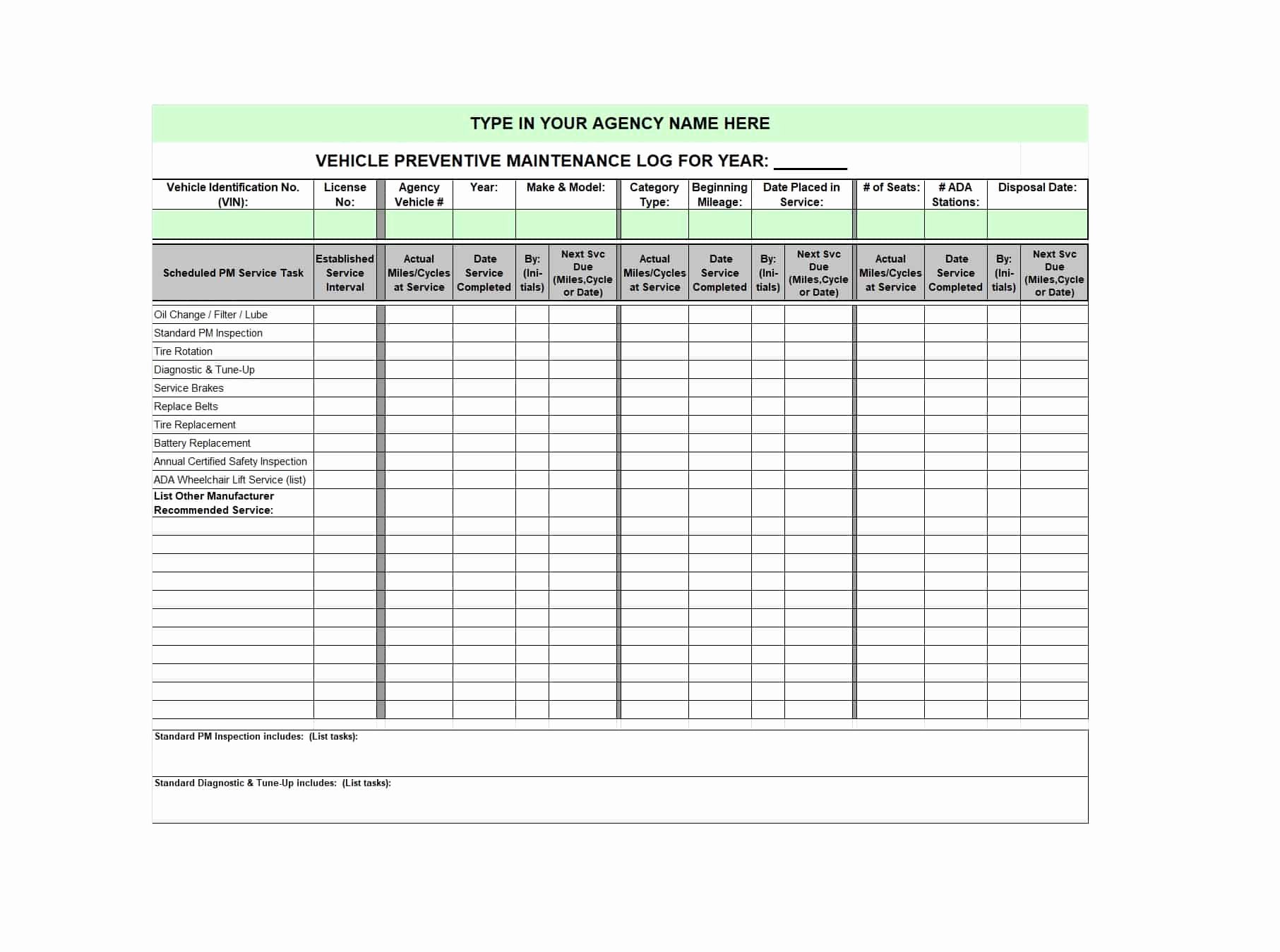 Vehicle Maintenance Schedule Template Excel Lovely 40 Printable Vehicle Maintenance Log Templates Template Lab