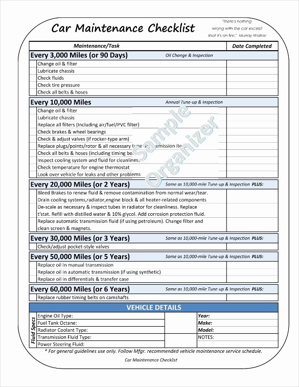 Vehicle Maintenance Schedule Template Fresh Maintenance Checklist Template – 12 Free Word Excel Pdf