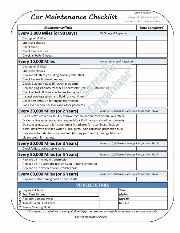 Vehicle Maintenance Schedule Template Lovely Maintenance Checklist Template 12 Free Word Excel Pdf