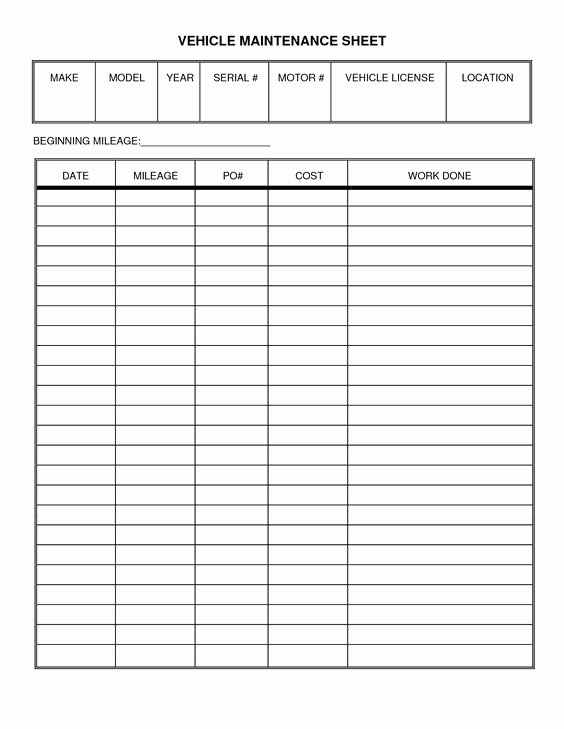 Vehicle Maintenance Schedule Template Lovely Vehicle Maintenance Log Sheet Template