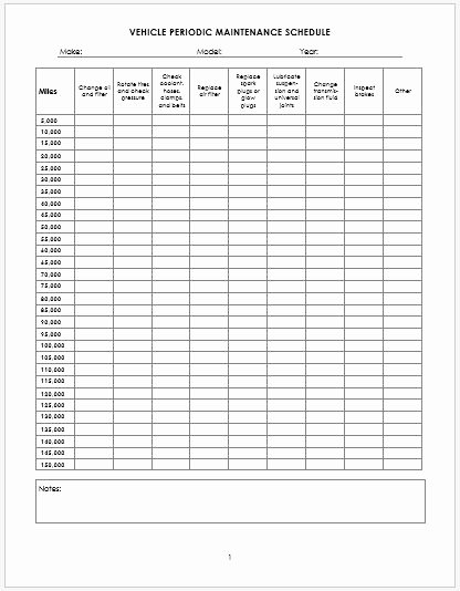 Vehicle Maintenance Schedule Template Unique Vehicle Periodic Maintenance Schedule for Ms Word