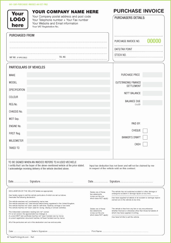 Vehicle Purchase order Template Awesome Vehicle Service Report forms Ncr Templates
