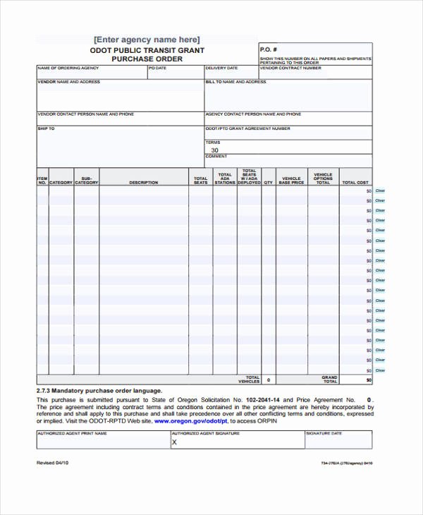 Vehicle Purchase order Template Elegant 12 Purchase order Samples