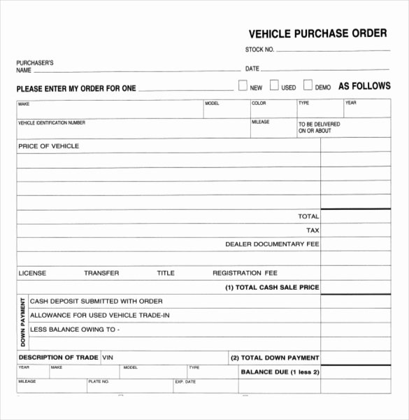 Vehicle Purchase order Template Elegant Purchase order Templates – 17 Free Sample Example