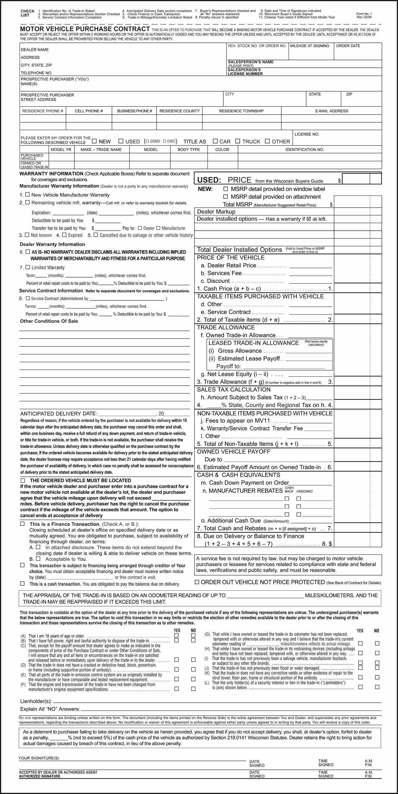 Vehicle Purchase Order Template