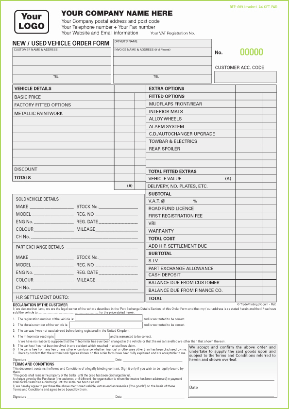 Vehicle Purchase order Template Fresh Vehicle Appraisal Pad Templates Ncr Pad