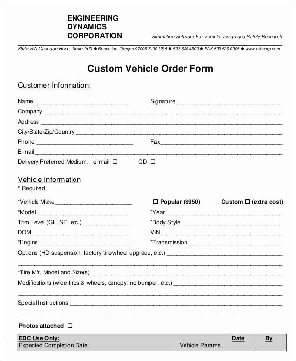 Vehicle Purchase order Template New 7 Vehicle order Templates Free Sample Example format