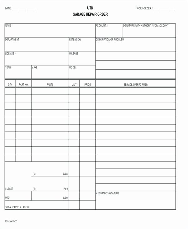 Vehicle Work order Template New Extra Work order form Template Printable Best Word