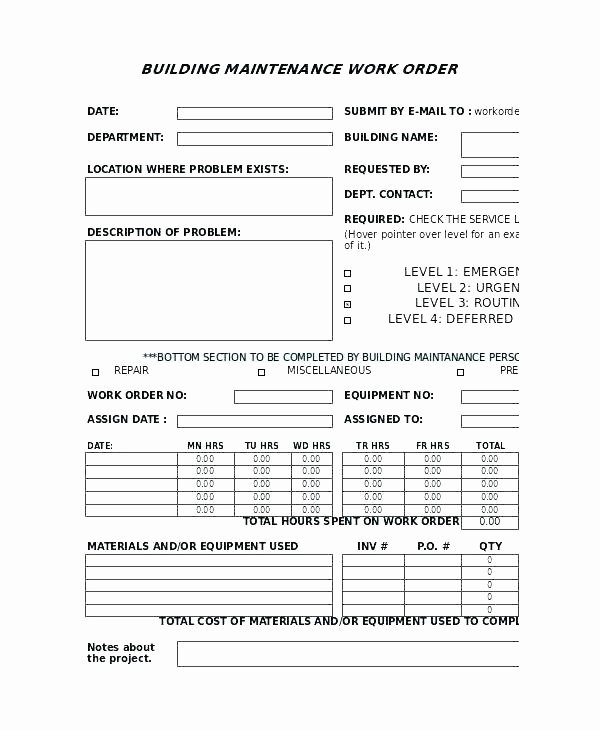 Vehicle Work order Template New Repair Request form Service Template Work order forms