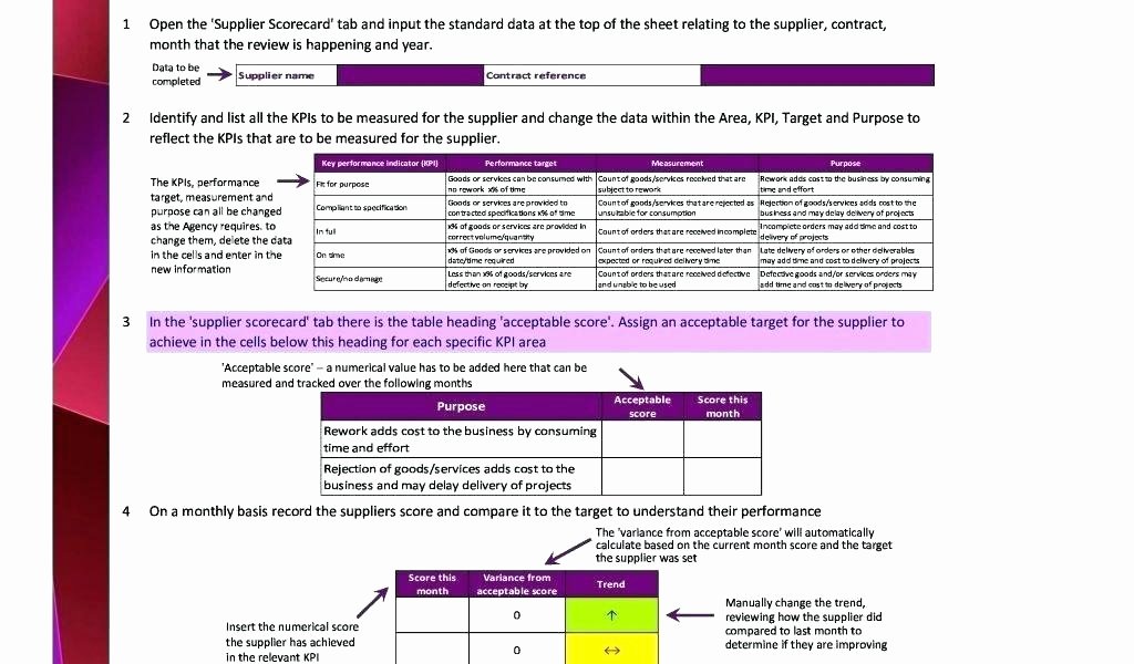 Vendor Scorecard Template Excel Lovely Supplier Performance Kpi Template Employee Scorecard Excel