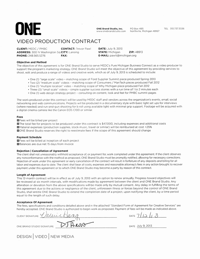 Video Editing Contract Template Best Of Video Production Contract 6 Printable Contract Samples