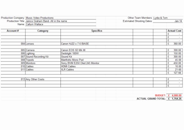 Video Production Budget Template Fresh Video Production Bud Spreadsheet