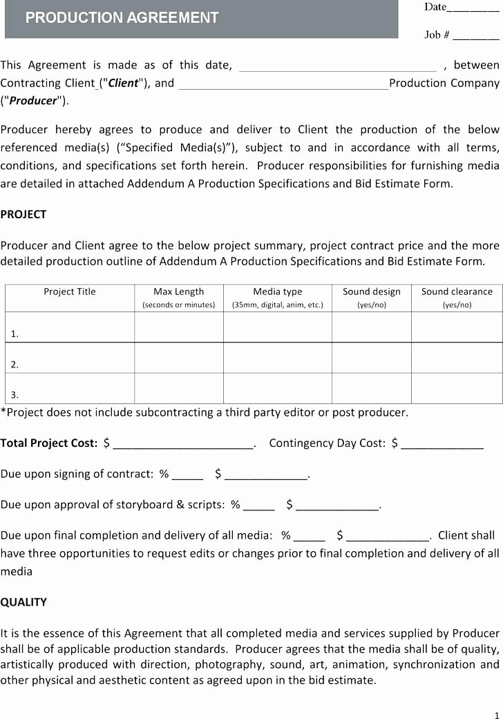 Video Production Contract Template Best Of Production Contract Agreement