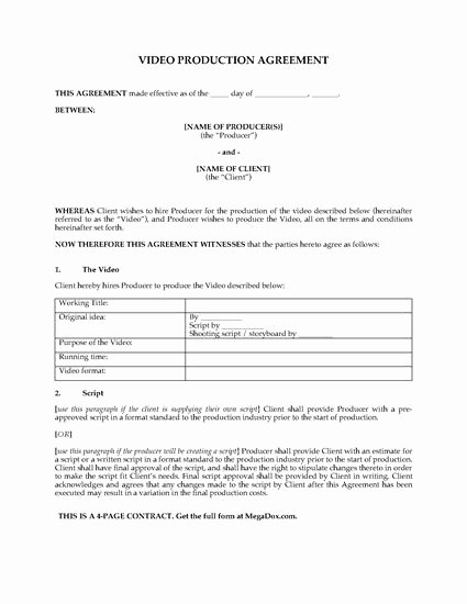Video Production Contract Template Fresh Video Production Contract