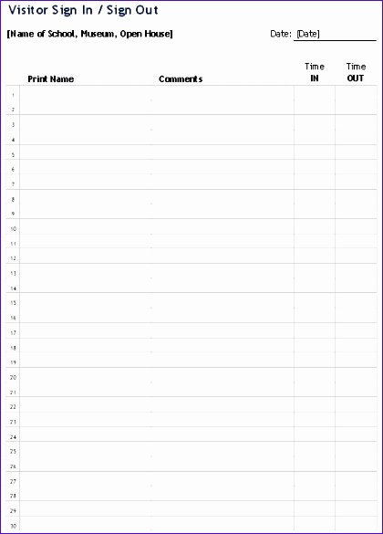 Visitor Log Template Excel Awesome 6 Sign In Sheet Template Excel Exceltemplates