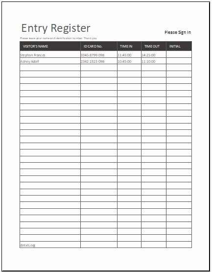 Visitor Log Template Excel Awesome Visitor Log Book Template Ms Excel