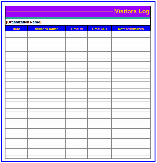 Visitor Log Template Excel Elegant Visitor Log Templates 2 Ms Word &amp; Excel