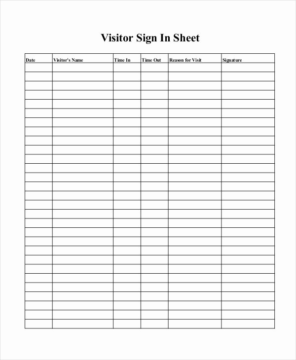 Visitor Sign In Sheet Template Awesome Sign In Sheet 30 Free Word Excel Pdf Documents