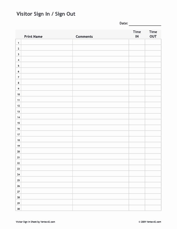 Visitor Sign In Sheet Template Inspirational Free Printable Visitor Sign In Sign Out Sheet Pdf From