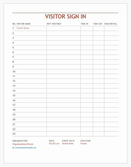 Visitor Sign In Sheet Template Inspirational Visitor Sign In Sheet Templates Ms Word