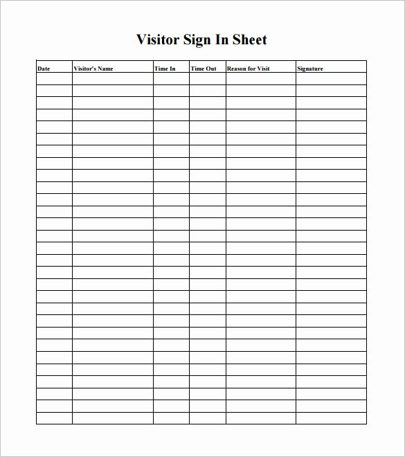 Visitor Sign In Sheet Template New 75 Sign In Sheet Templates Doc Pdf