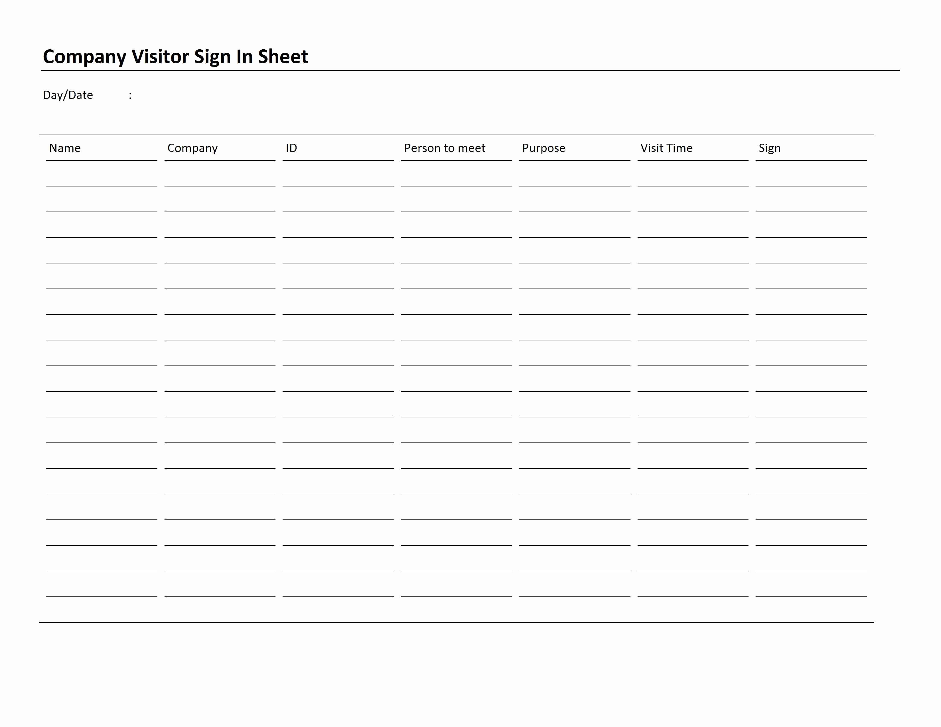 Visitor Sign In Sheet Template New Pany Visitor Sign In Sheet