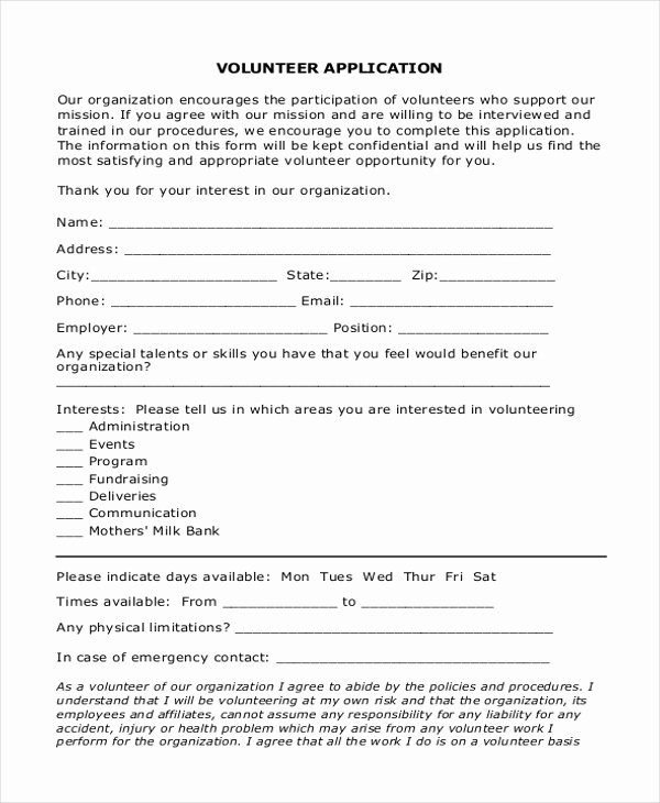 Volunteer Application form Template Best Of Volunteer Application Template Volunteer Application