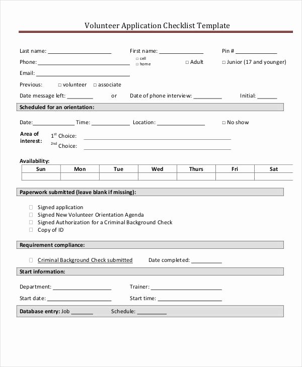 Volunteer Application form Template Fresh Application Checklist Templates 10 Free Samples