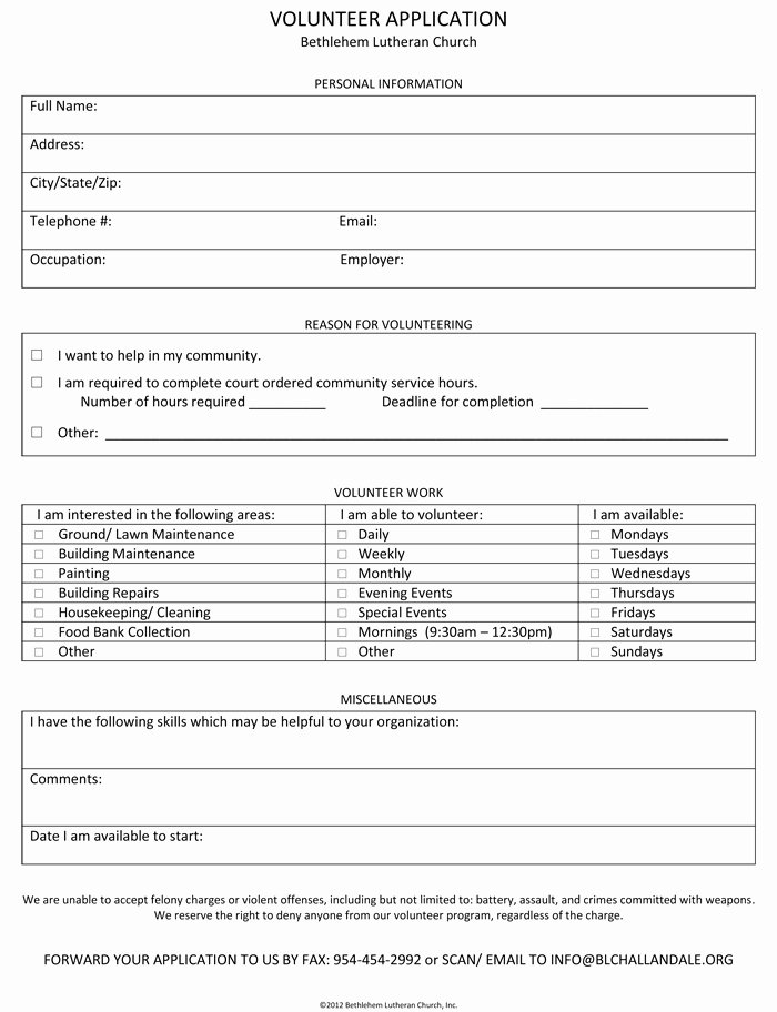 Volunteer Application form Template Fresh Home [ ]